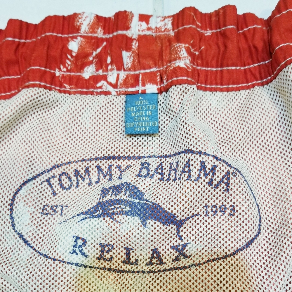 TOMMY BAHAMA RELAX Chili Pepper Red & White Splash Swimsuit Trunks Sz L - Picture 7 of 14